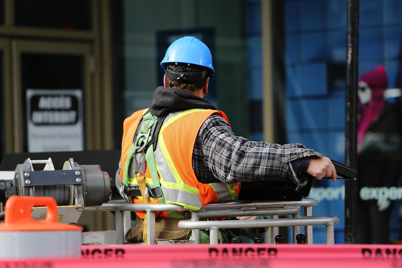 construction safety workwear vest and helmet